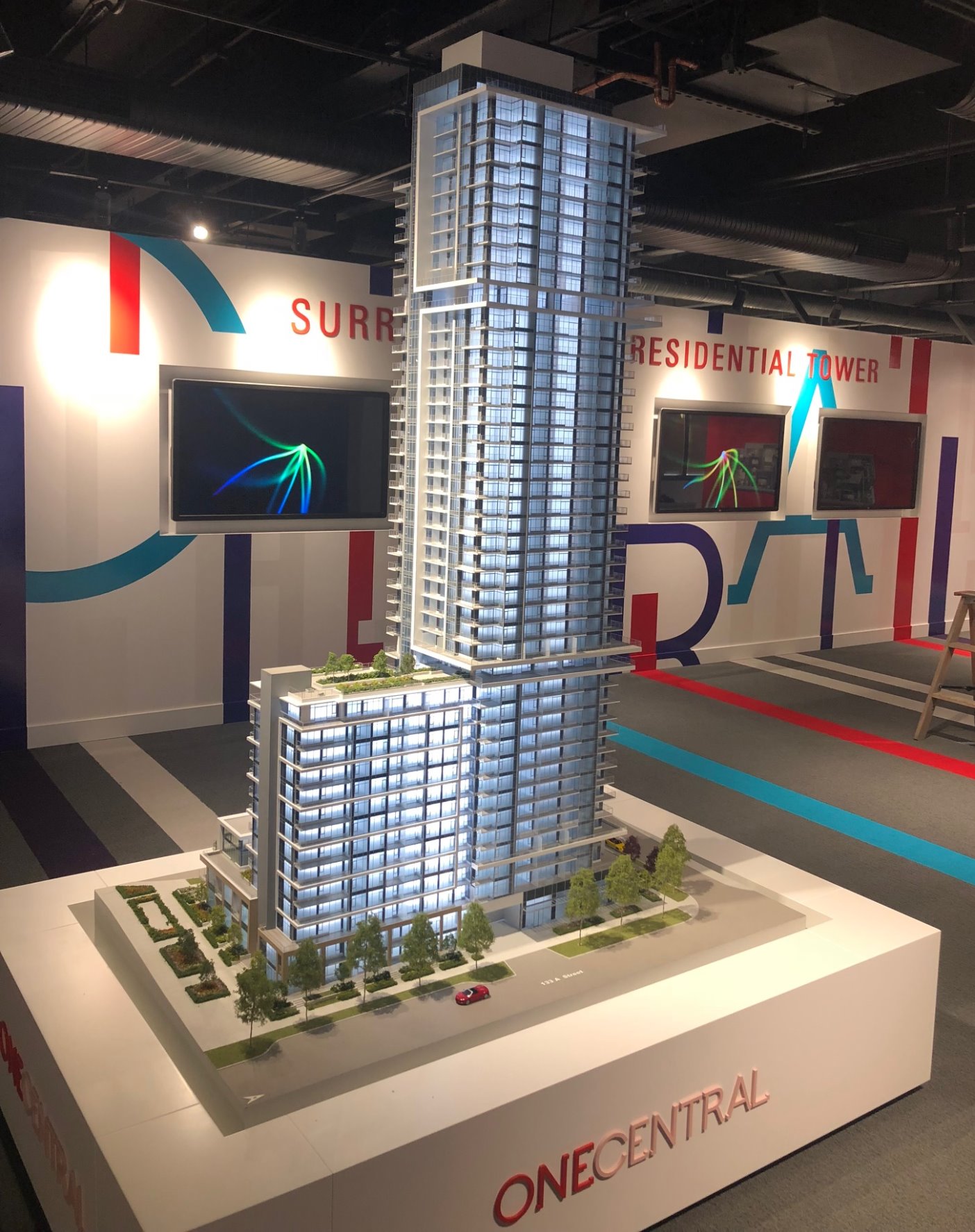 Scale model on display at a Surrey residential tower sales centre built by Collins Interiors